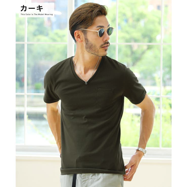 Tシャツ メンズ 夏服 韓国◇天竺Vネック半袖Tシャツ◇[品番