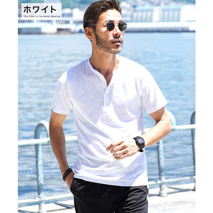Tシャツ メンズ 韓国 夏服◇スラブ天竺ヘンリーネックTシャツ