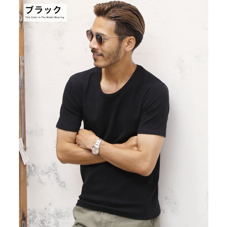 Tシャツ メンズ 夏服 ストリート系◇スパンフライスUネック半袖Tシャツ