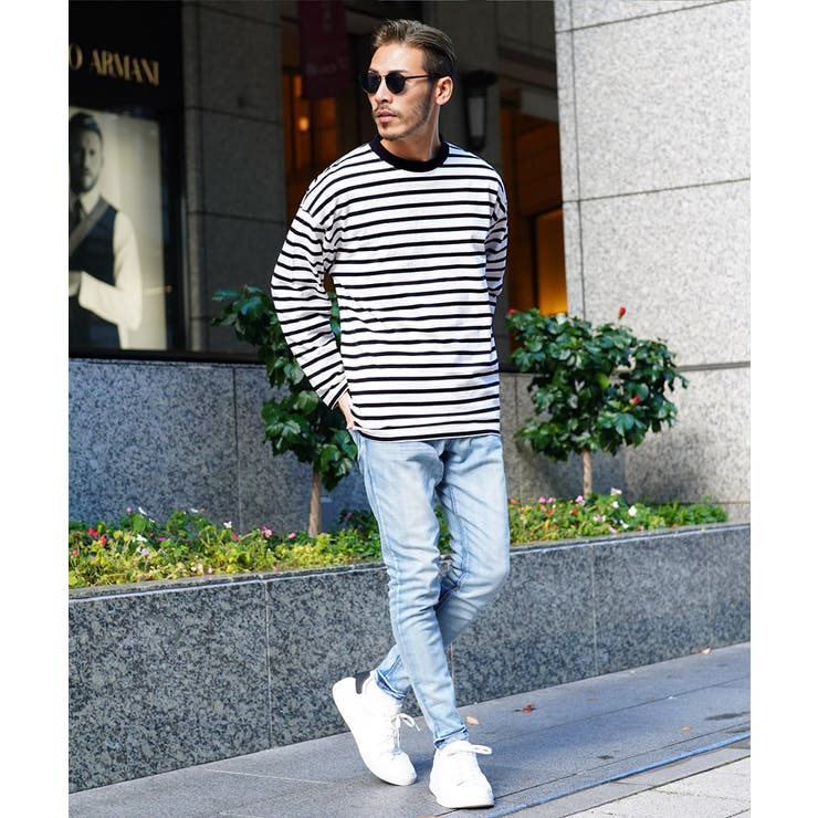 Grancy ロンT ボーダー　S GRANCY】総柄ラインストーングラフィックロンT グランシー ボーダー S