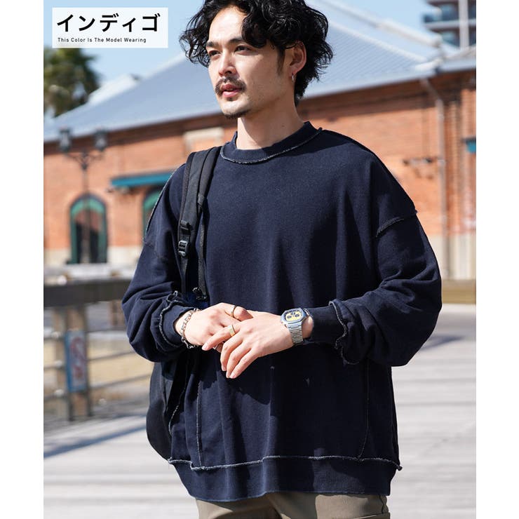 ◇裏毛インディゴ染め アウトステッチトレーナー◇[品番：JG000013817]｜JIGGYS SHOP（ジギーズショップ）のメンズ ファッション通販｜SHOPLIST（ショップリスト）