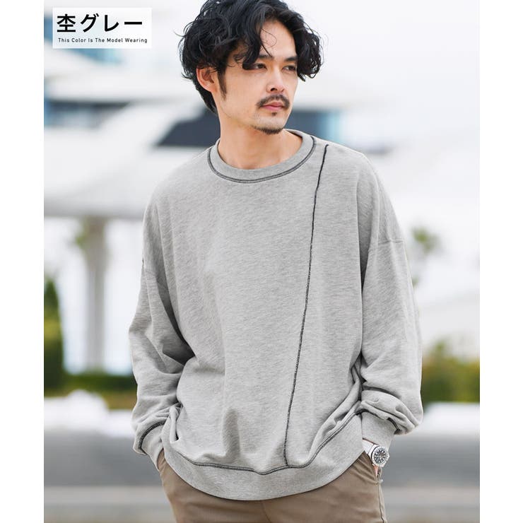 ◇裏毛 配色アウトロックステッチトレーナー◇[品番