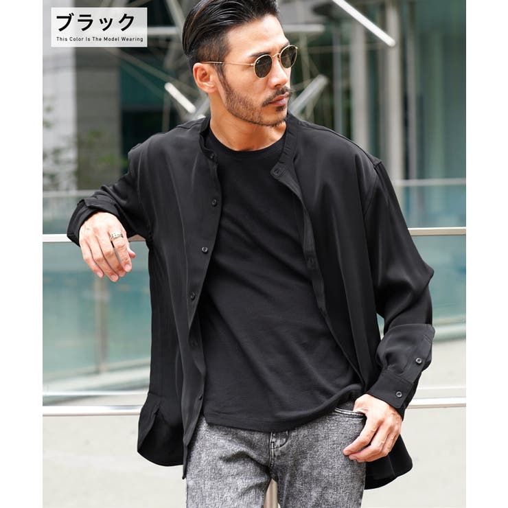 ◇ポリトロバンドカラーシャツ◇長袖シャツ メンズ カジュアルシャツ