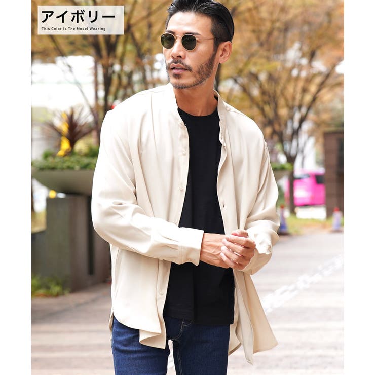 ◇ポリトロバンドカラーシャツ◇長袖シャツ メンズ カジュアル