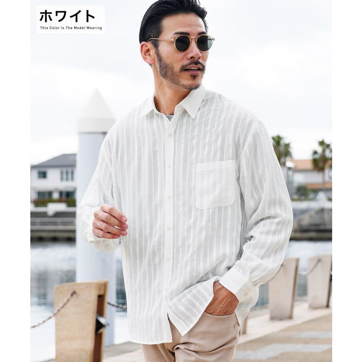 ◇シアーストライプシャツ◇シアーシャツ 長袖シャツ メンズ[品番