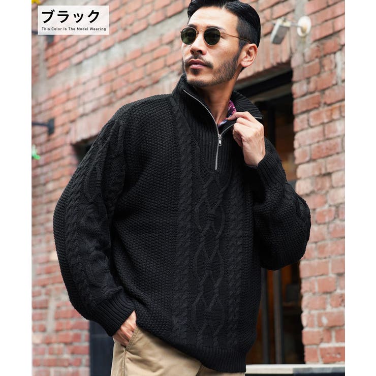 ◆フィッシャーマン ケーブルスタンドハーフZIPニット◆ケーブル編み ハーフジップ