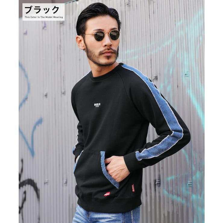 ◇デニム切り替えロゴトレーナー◇スウェット トレーナー メンズ[品番