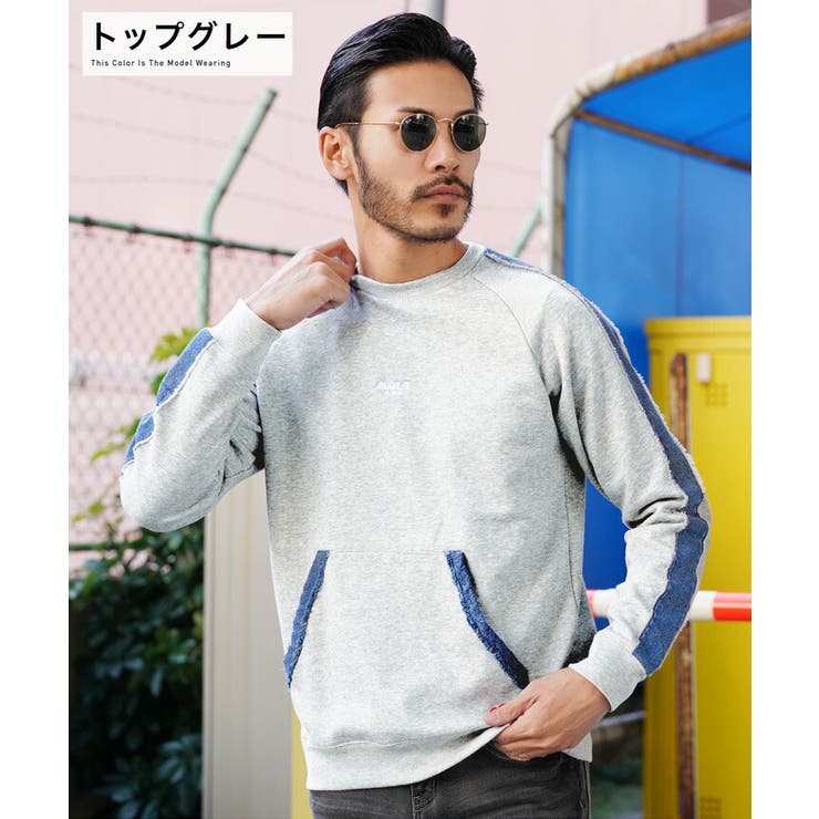 ◇デニム切り替えロゴトレーナー◇スウェット トレーナー メンズ[品番