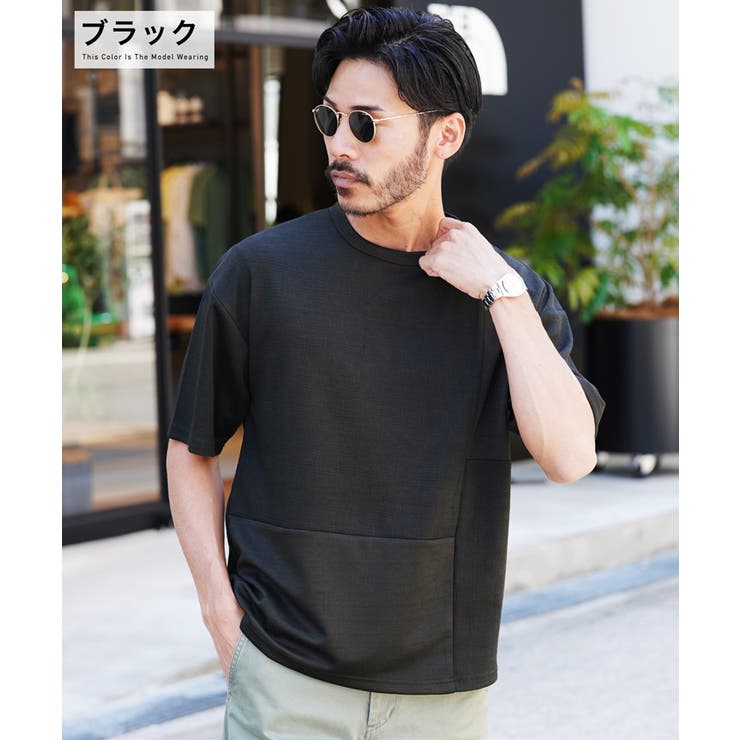 ◇楊柳ジャガード半袖切り替えクルーT◇Tシャツ メンズ おしゃれ[品番