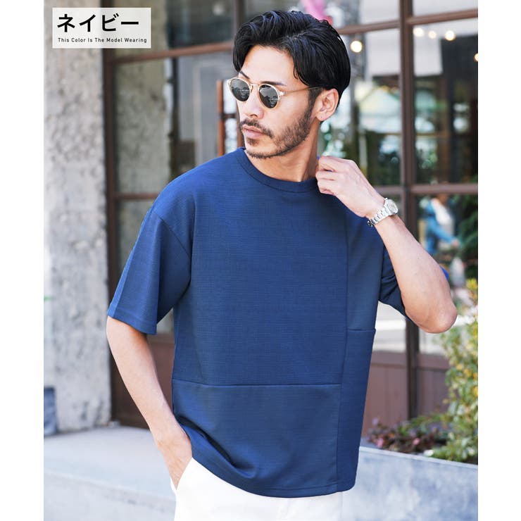 ◇楊柳ジャガード半袖切り替えクルーT◇Tシャツ メンズ おしゃれ[品番