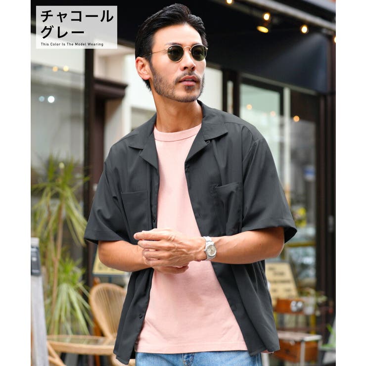◇リネンライク オープンカラー 半袖シャツ[品番：JG000014317