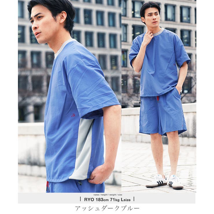 A.Dブルー | 接触冷感 速乾 Tシャツ メンズ 半袖 裾ドローコード ロゴ刺繍 ワンポイント | JIGGYS SHOP