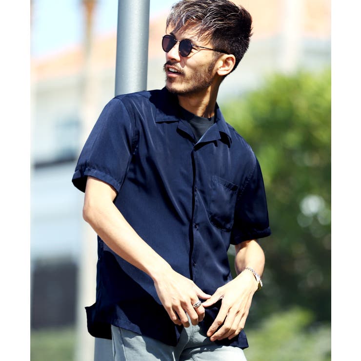 Bネイビー(半袖) | 韓国 メンズ シャツ 服◆オープンカラーシャツ◆ | JIGGYS SHOP