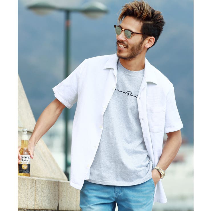 Bホワイト(半袖) | 韓国 メンズ シャツ 服◆オープンカラーシャツ◆ | JIGGYS SHOP