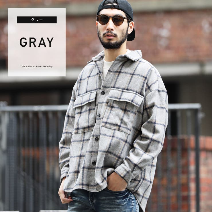 定番◇ビッグシルエットチェック柄CPOシャツ◇長袖シャツ メンズ