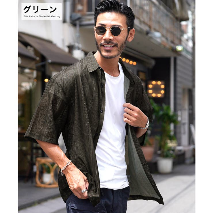 ◇アーバンサーフ 総柄メッシュシャツ 半袖◇[品番：JG000013894