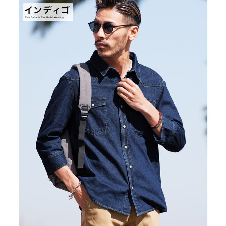 ◇7分袖 デニムシャツ◇長袖シャツ メンズ[品番：JG000013827