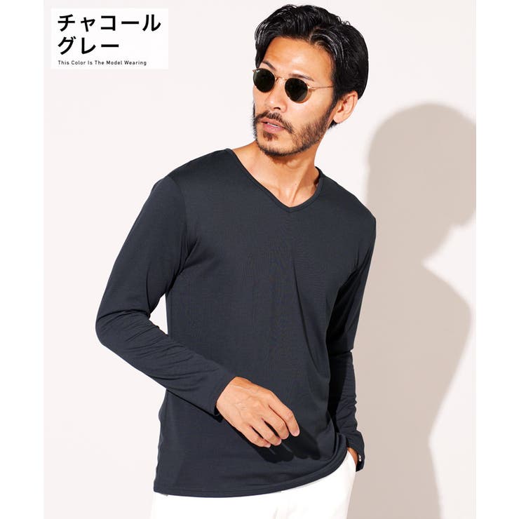 ◇ストレッチVネック無地長袖Tシャツ◇ロンT メンズ Tシャツ