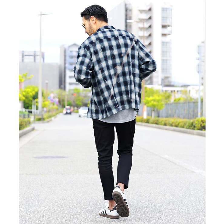 ◇ブリーチ加工 オンブレチェックシャツ◇長袖シャツ メンズ[品番