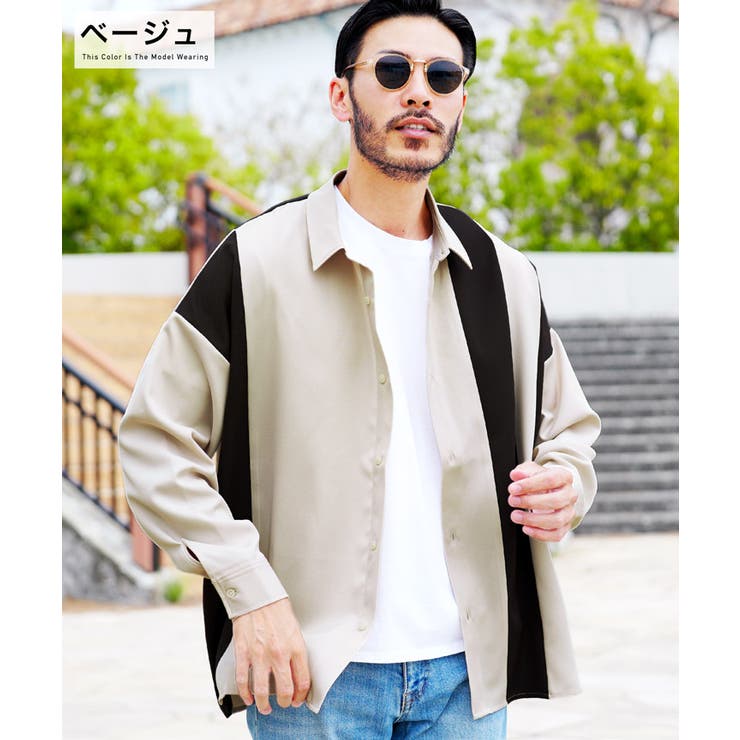 ◇ランダムバイカラー ツイルシャツ◇モノトーン 長袖シャツ