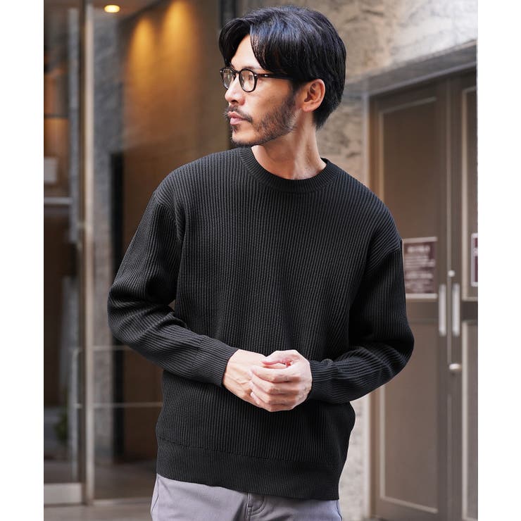 最上の品質な クルーネック ワッフル編み[品番：JG000014339]｜JIGGYS ニット トップス