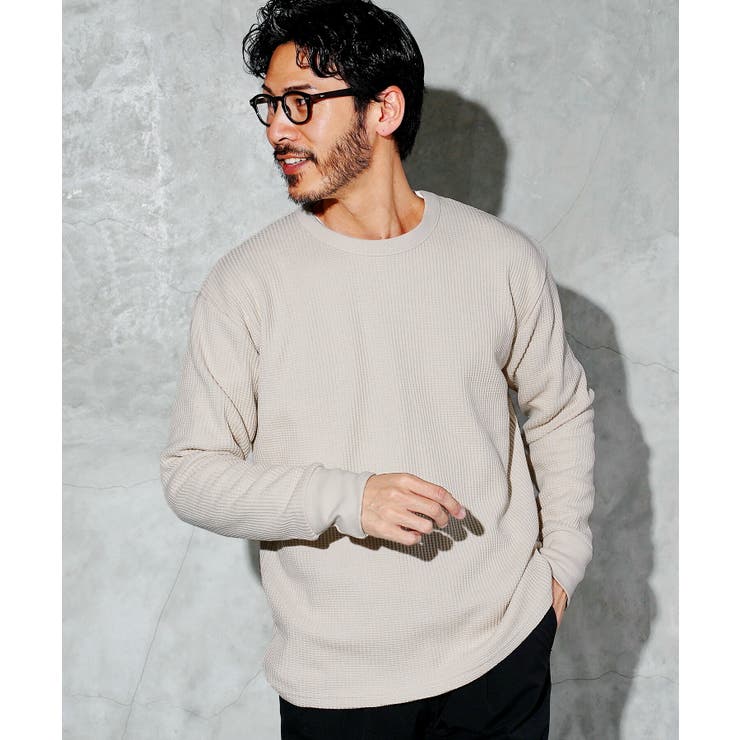 ロンT メンズ◇クルーネックワッフルサーマルロンT◇長袖Tシャツ