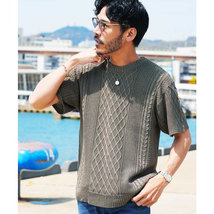 1回着用！GIORGIOARMANI サマーニット ＬＬ メンズ ニット メンズ 半袖 ゆったり 春秋 ビッグシルエット クルー