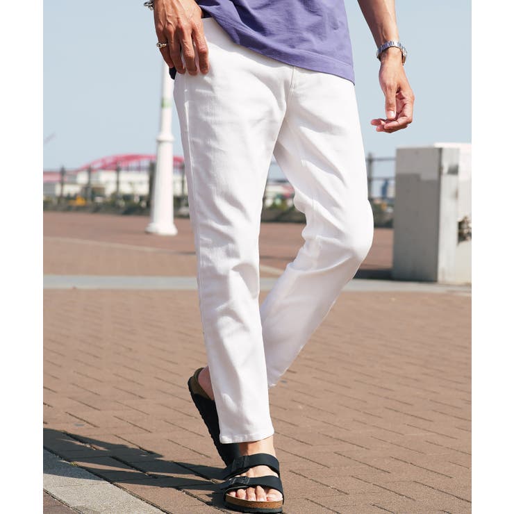 aホワイト | 9分丈 アンクルパンツ メンズ◆テーパードアンクルチノパンツ◆スリムパンツ | JIGGYS SHOP