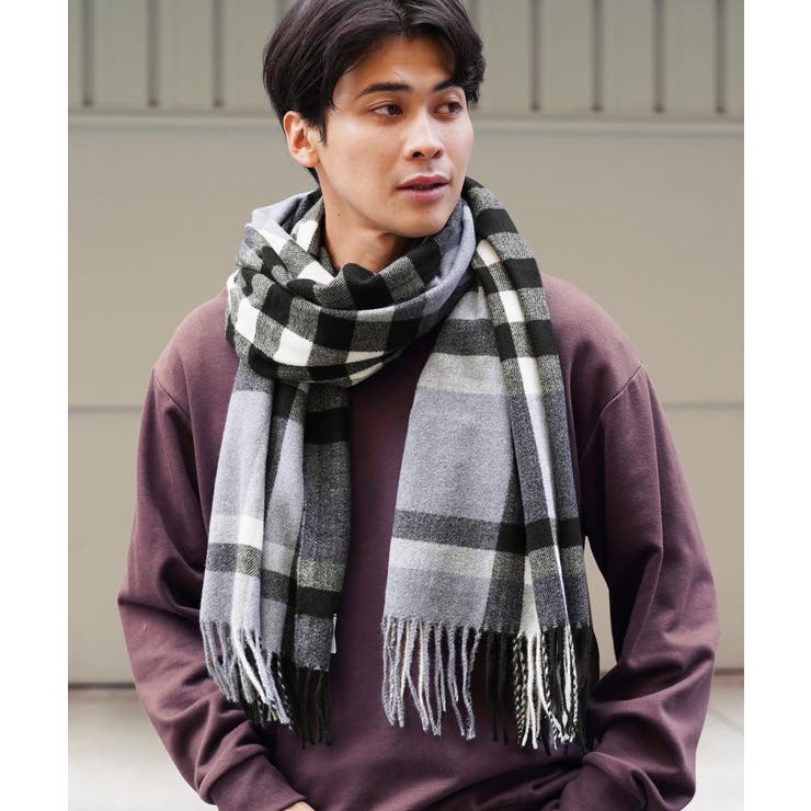 ブロックブラック | マフラー チェック 大判ストール | JIGGYS SHOP