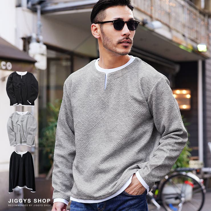 ◆ジオメトリックジャガード フェイクレイヤード キーネックロンT◆ジャガード | JIGGYS SHOP | 詳細画像1 