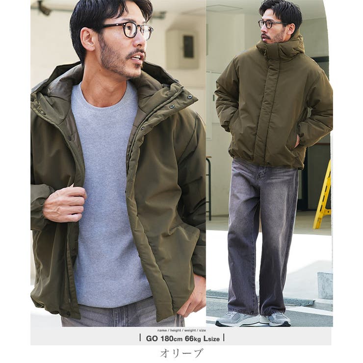 オリーブ | 中綿ジャケット メンズ パーカーブルゾン◆撥水加工防風フィルム入り中綿フードブル… | JIGGYS SHOP