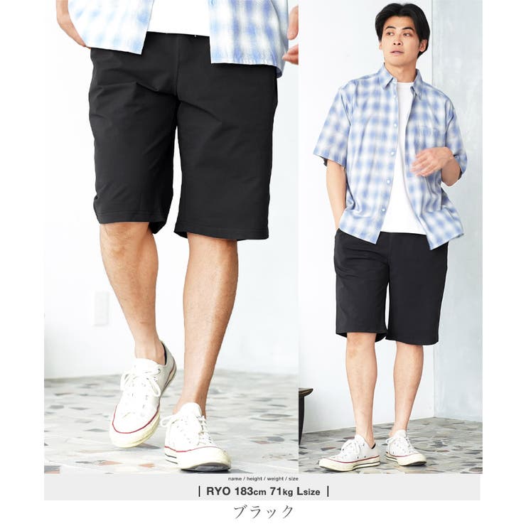 ブラック | ハーフパンツ メンズ ショートパンツ 短パン 膝下丈 軽量 速乾 伸縮 | JIGGYS SHOP