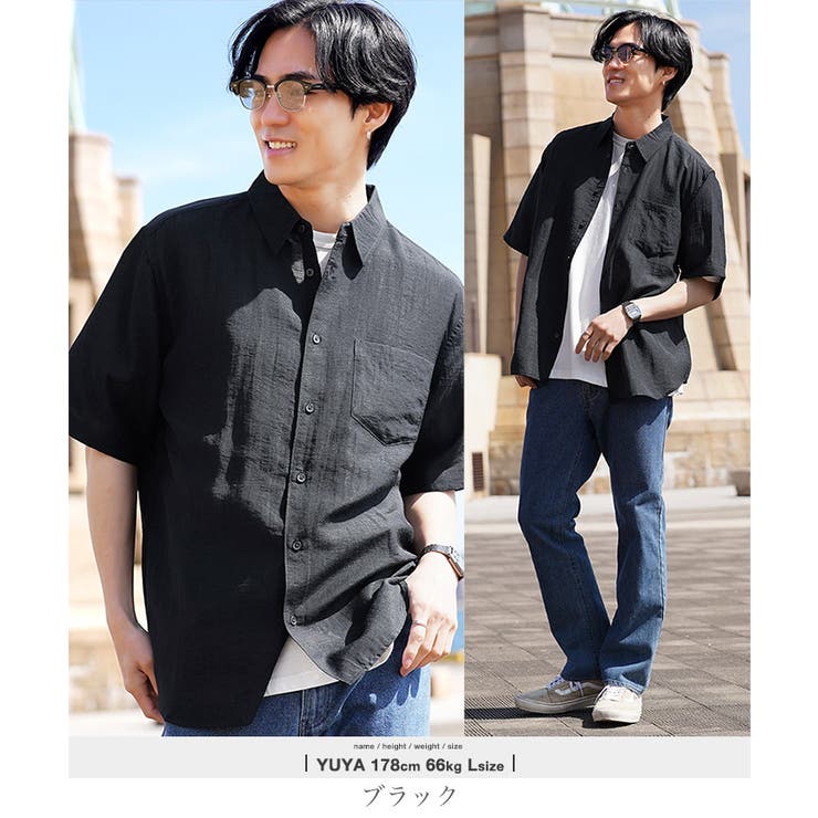 ブラック | 麻 リネンシャツ 涼しい メンズ 半袖シャツ 接触冷感半袖シャツ | JIGGYS SHOP