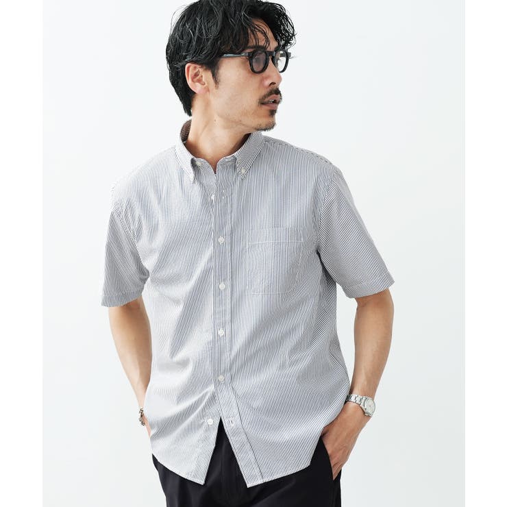シアサッカー半袖ボタンダウンシャツ メンズ 無地 ストライプ 速乾 | JIGGYS SHOP | 詳細画像20 