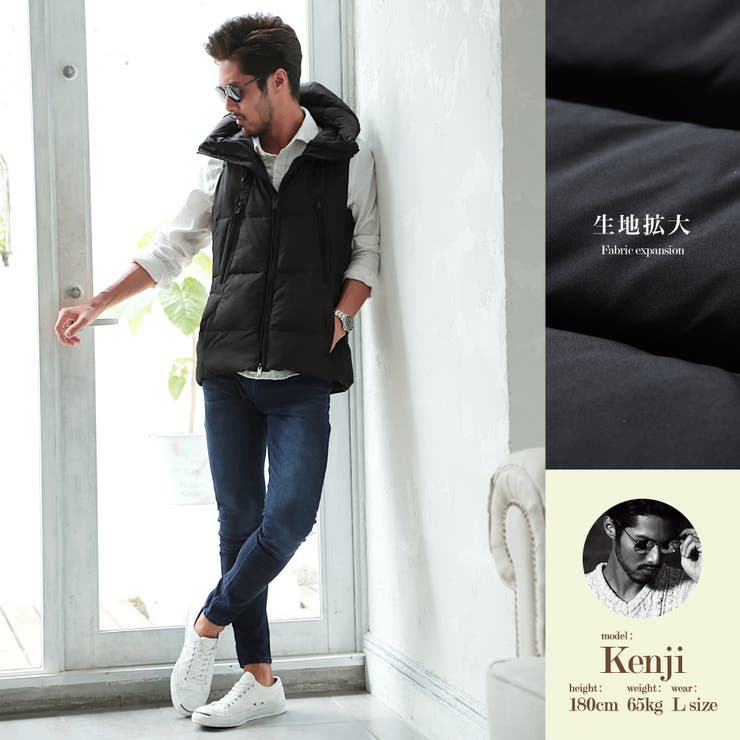 ハイネックで《暖か》マフラー要らず♪ダウンベスト メンズ◇roshell