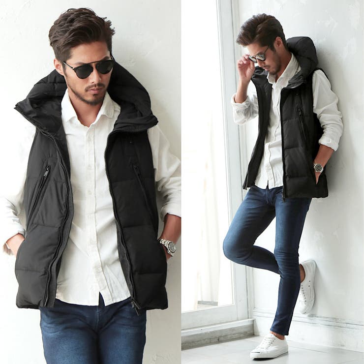 ハイネックでマフラー要らず♪ダウンベスト メンズ◇roshell[品番