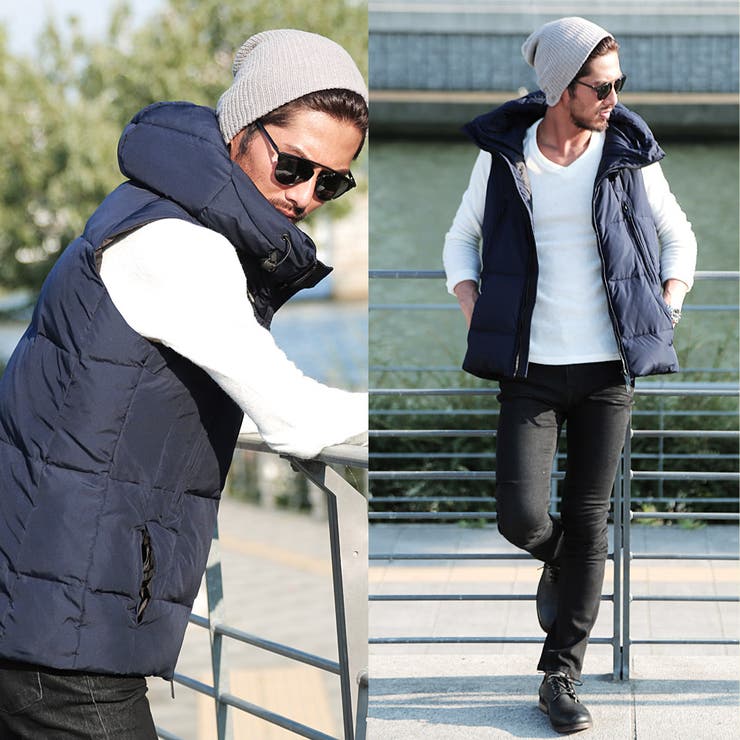 ハイネックでマフラー要らず♪ダウンベスト メンズ◇roshell[品番