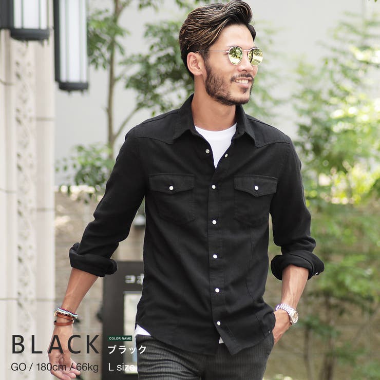 ネルシャツ　ブラック　Lサイズ 定番 ネルシャツ 長袖シャツ◇roshell無地[品番：JG000009862]｜JIGGYS
