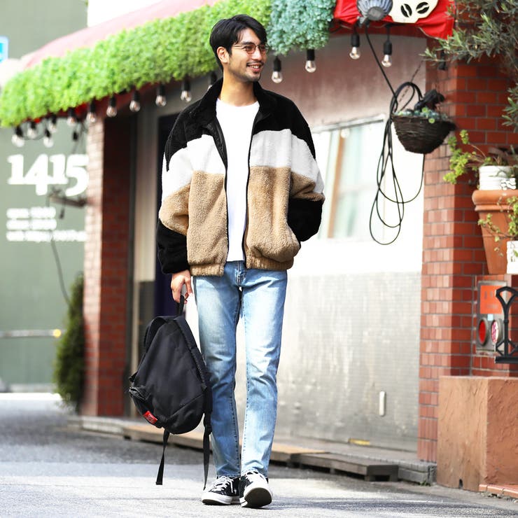 ボアジャケット 定番◇配色ボアスタンドブルゾン◇ブルゾン メンズ