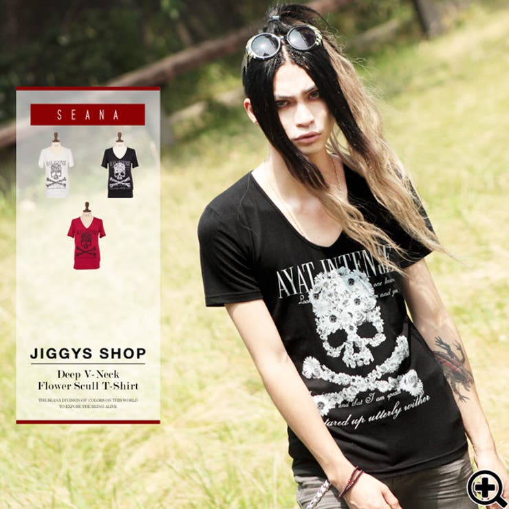 llica スカルと花デザイン Tシャツ ◎肩幅51cm◎【グロテクス】identic アイデンティック 骸骨・スカル