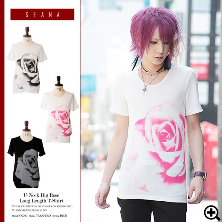 ◇SEANA UネックビッグローズロングレングスTシャツ◇Tシャツ ヴィジュアル系[品番：JG000005660]｜JIGGYS  SHOP（ジギーズショップ）のメンズファッション通販｜SHOPLIST（ショップリスト）