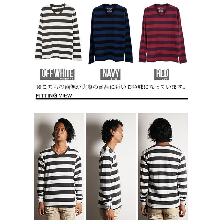 ◇先染めボーダーVネックロンT◇お兄系 Men s[品番：JG000002779