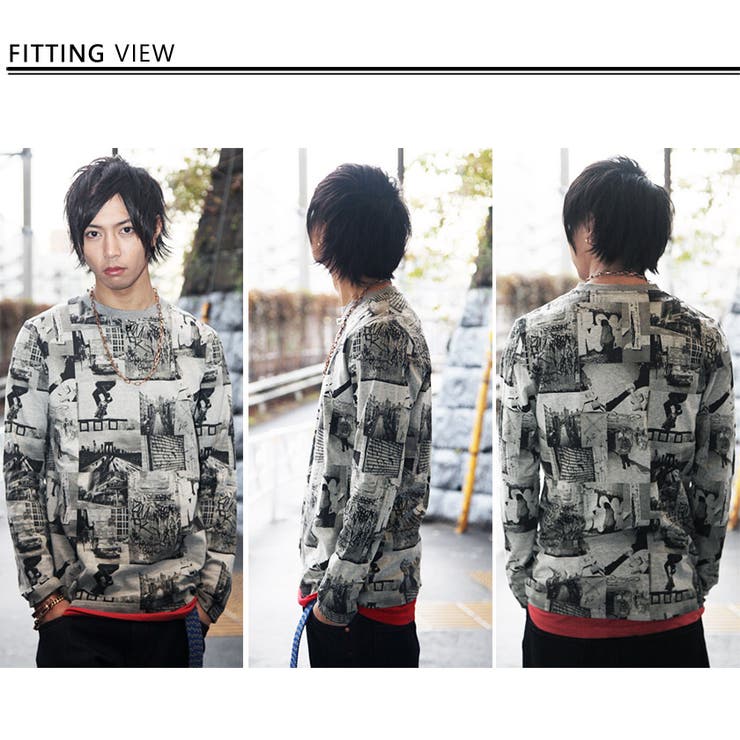 REBTRAIT(レブトレイト) モノトーン総柄転写ロンT[品番：JG000006535 