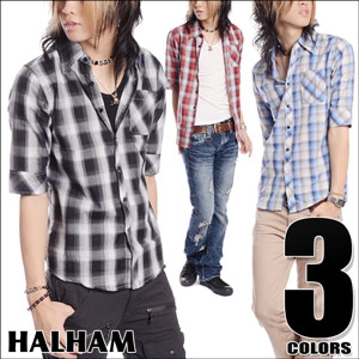 ◇HALHAM(ハルハム) チェック5分袖シャツ◇お兄系 Men[品番 