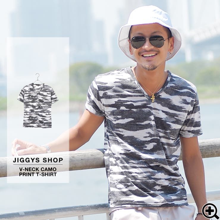 ◇Vネック 迷彩 プリントTシャツ◇Tシャツ[品番：JG000007753]｜JIGGYS