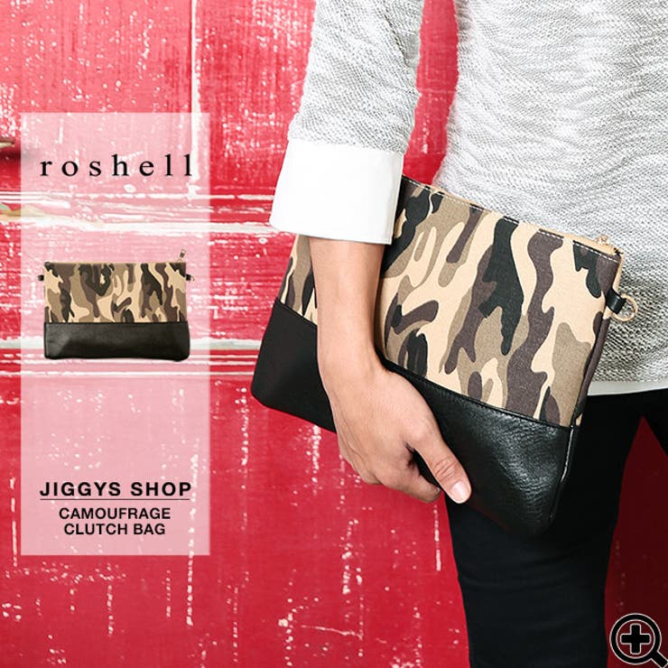 ◇roshell(ロシェル) カモ柄＆Black キャンバスクラッチバッグ◇クラ