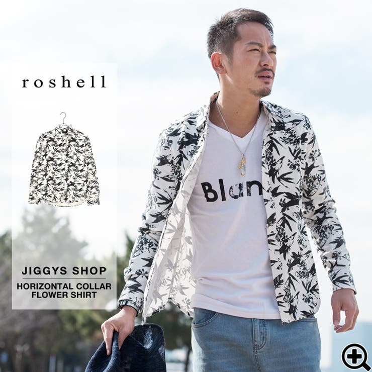 ◇roshell(ロシェル) ホリゾンタルカラー 花柄シャツ◇長袖シャツ[品番 