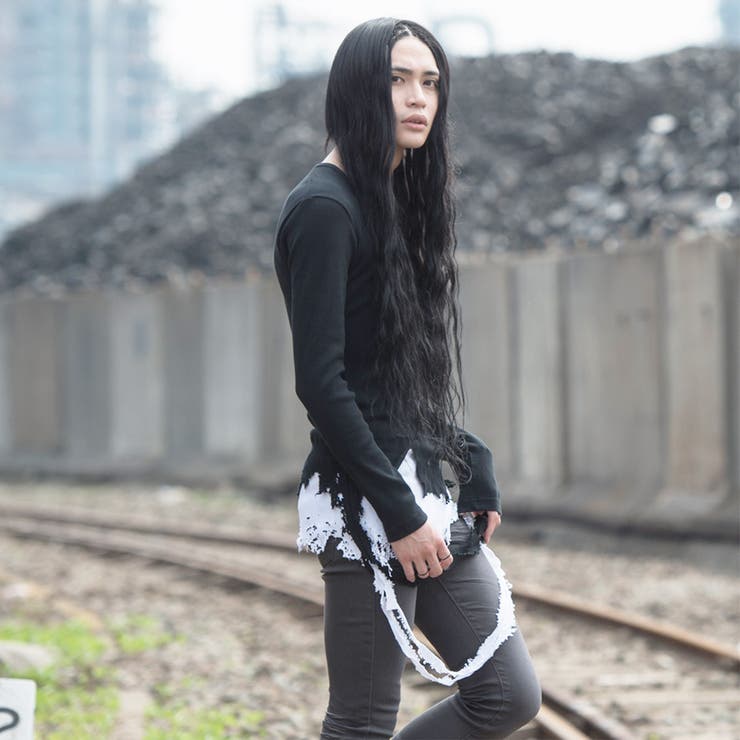 JIMSINN ジムズイン　ガーゼシャツ　ダメージロングコート　黒　Lサイズ JIMSINN ジムズイン ガーゼシャツ ダメージロングコート 黒 Lサイズ