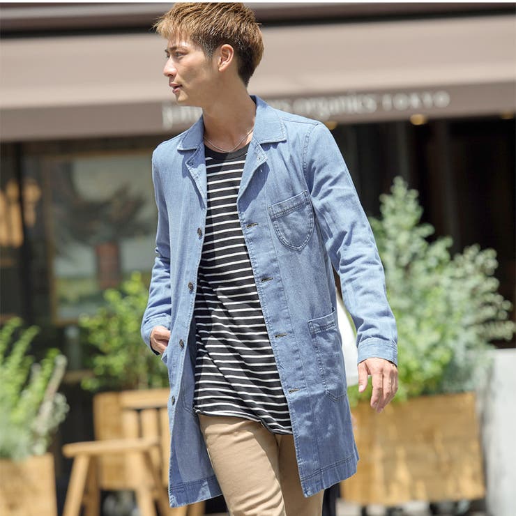 ◇スラブデニム ショップコート◇メンズ コート[品番：JG000008852