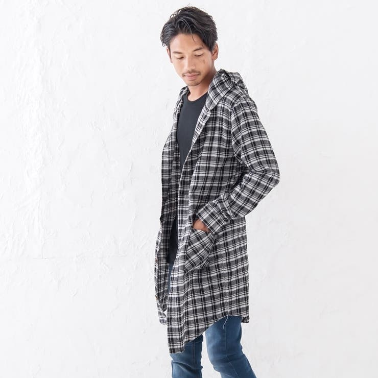 ◇フード付ネルロングシャツ◇長袖シャツ シャツ メンズ[品番 ◇フード付ネルロングシャツ◇長袖シャツ シャツ メンズ[品番